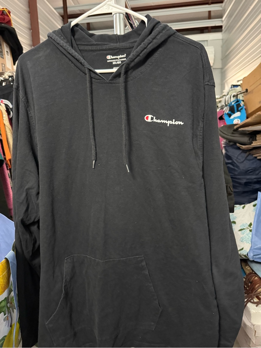 Champion Black Hooded Sweatshirt with Script and C Logo